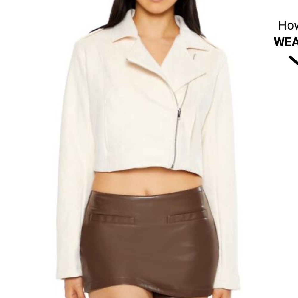 NWT CREAM Cropped Faux Suede Moto Jacket, size Juniors Medium